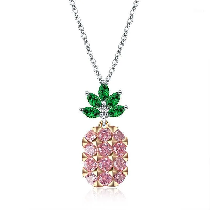 Łańcuchy 2021 Słodkie Owoce Różowy Ananas Wisiorek Naszyjnik Kryształy z Austriackiej Mody Wild Fine Jewelry Dla Kobiet Party