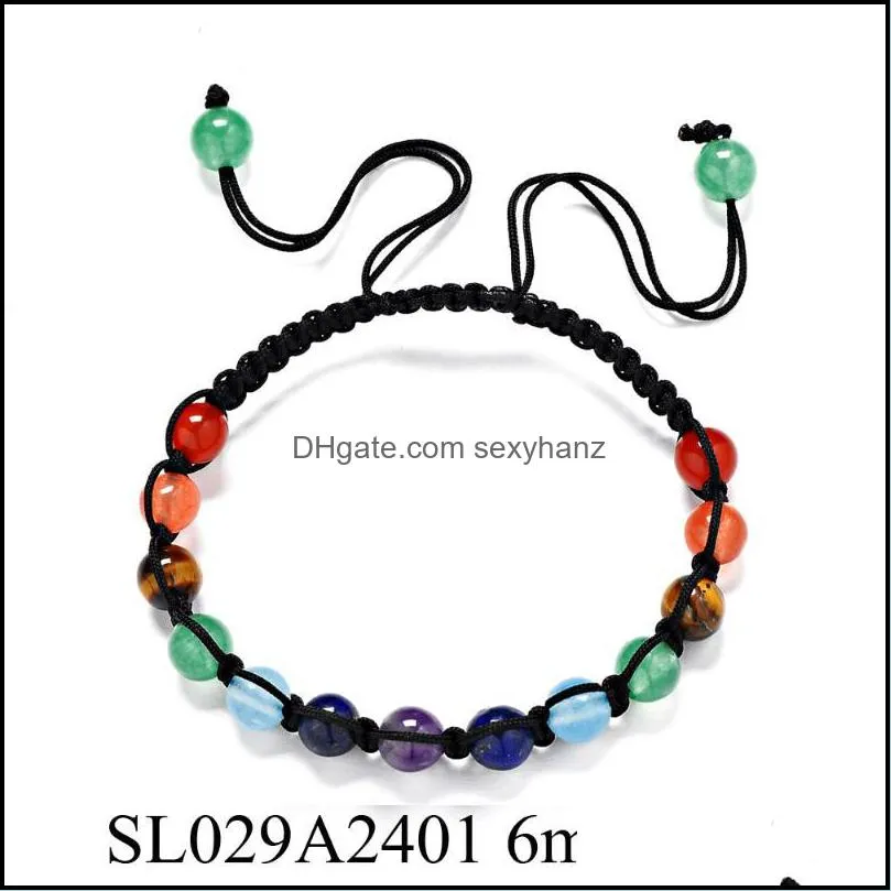 6Mm Natural Stone Woven Yoga Seven Chakra Bracelet Energy Reiki Beaded, Strands