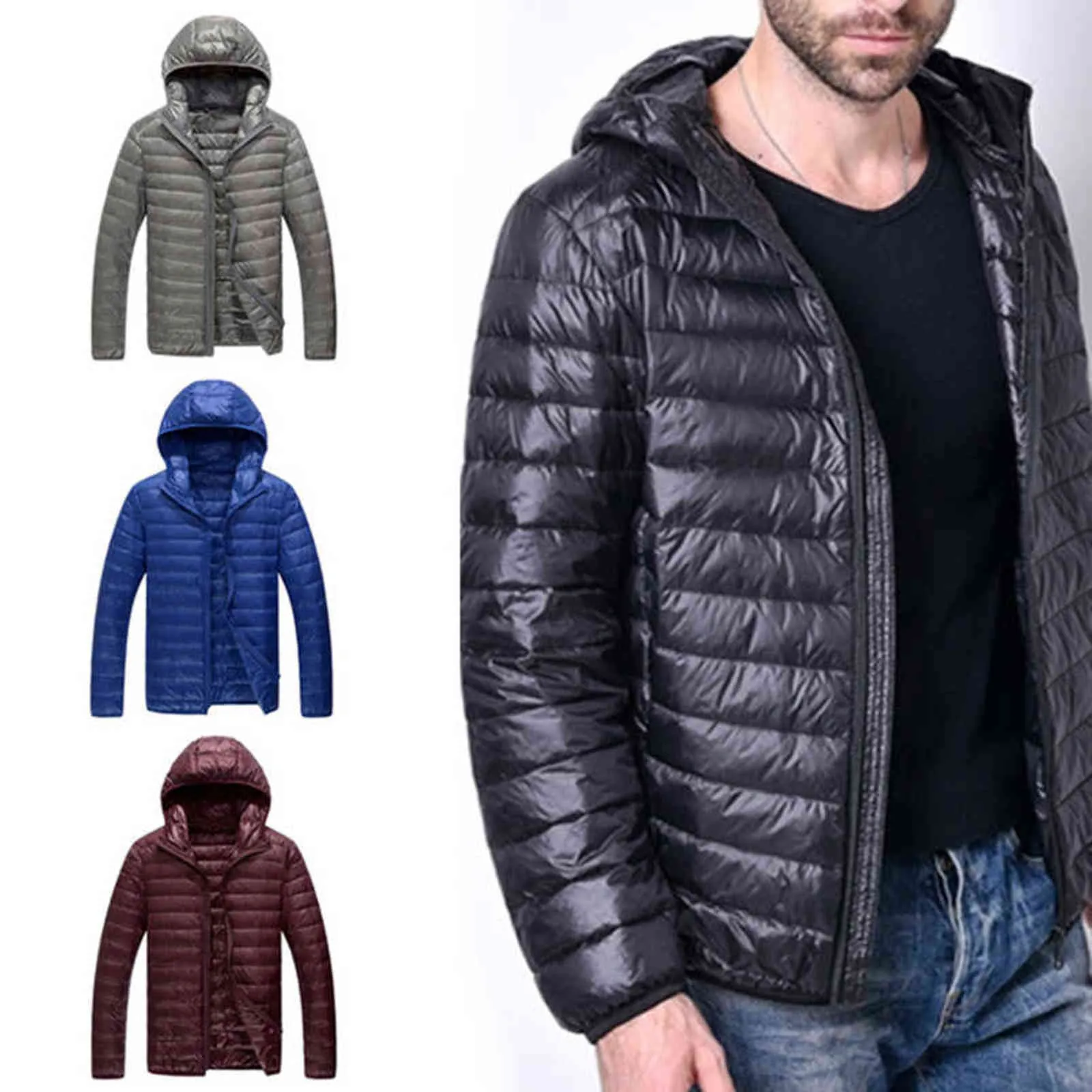Hafif Kış Aşağı Ceket Erkekler Tüy Kapşonlu Ceket Gençlik Slim Fit Ceket Aşağı Ceketler Yastıklı Dış Giyim 2021 Y1103