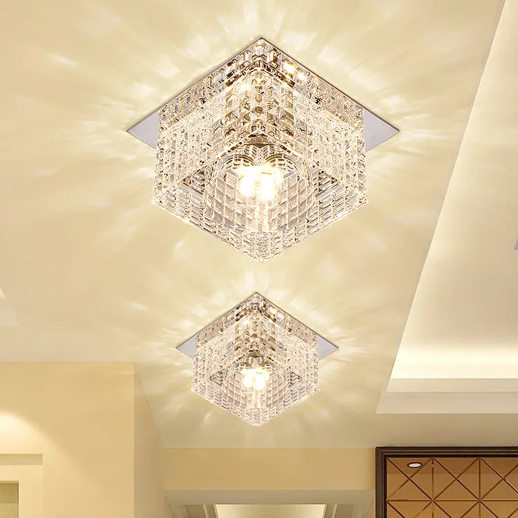 Ceiling Lights Square LED Spotlight Lamp Modern Crystal Glass 5W Living Room Foyer Corridor Porch Downlight