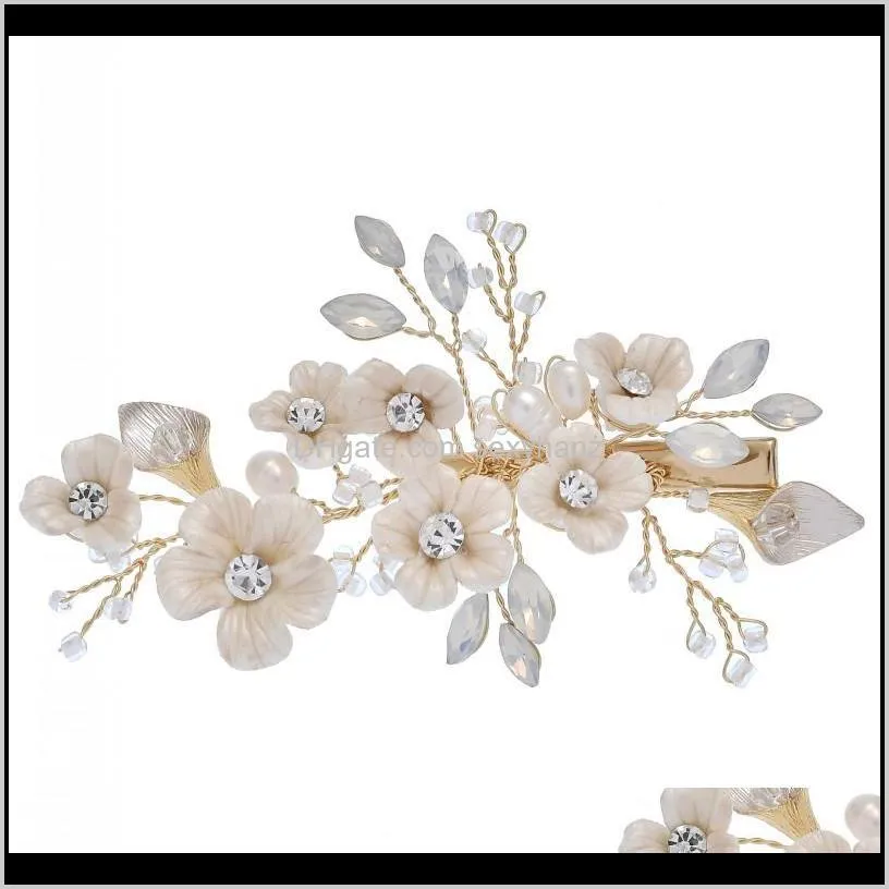 porcelain flower hair comb wedding pins crystal bridal boddy pins hair piece hand wired women headpiece jewelry