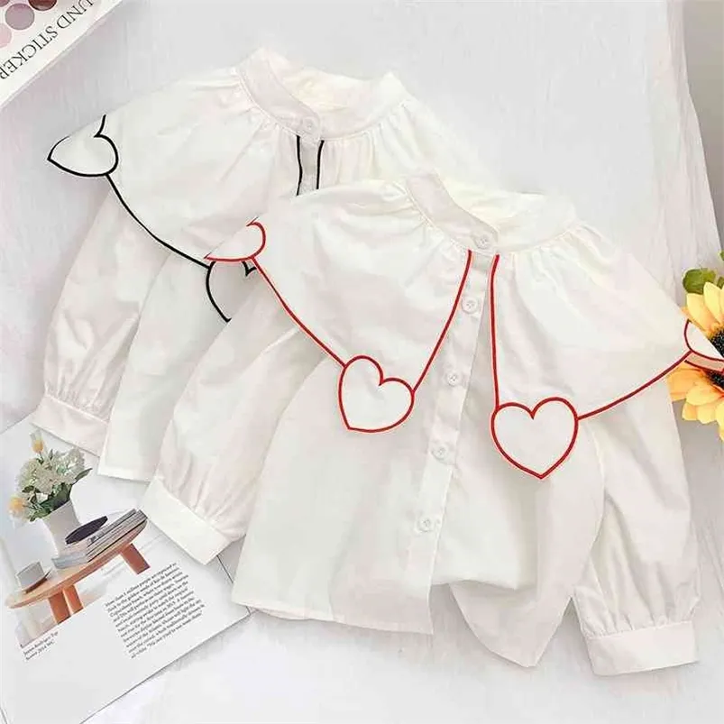 Gooporson Bahar Moda Kore Uzun Kollu Gömlek Sevimli Küçük Kızlar Bluz Aşk Çocuk Giysileri Güz Beyaz Yürüyor Çocuk Kostüm 210715