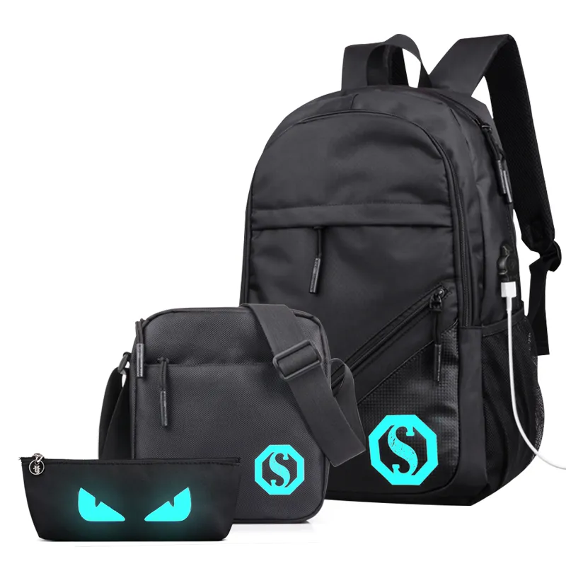 Set Boys School Bags USB Laptop Backpacks Waterproof Backpack for Student Schoolbag Bookbag Kids Pen Pencil Bag
