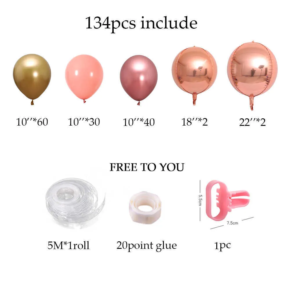 134pcs cromo oro rosa rosa pastel bebé rosa globos guirnalda arco kit 4D globo  rosa para cumpleaños boda baby shower fiesta decoración -  España