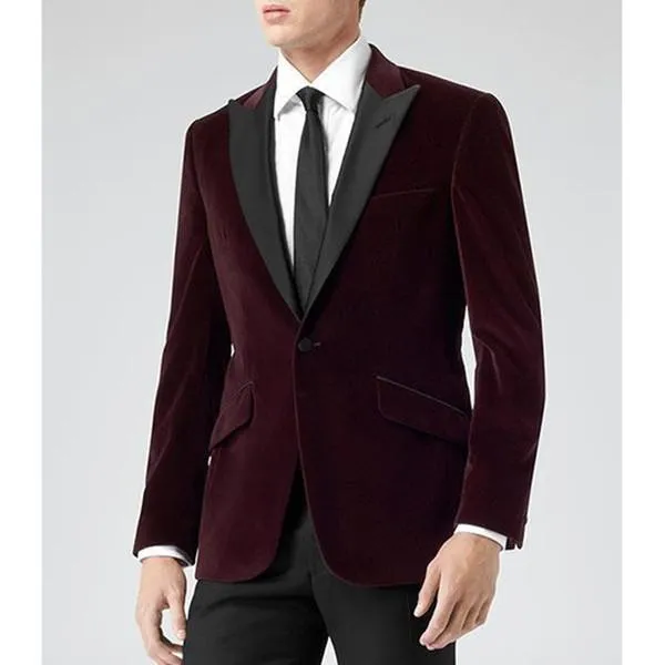Wholesale Burgundy Velvet Suit Mens 2021 Wedding Suits Custom Made Slim