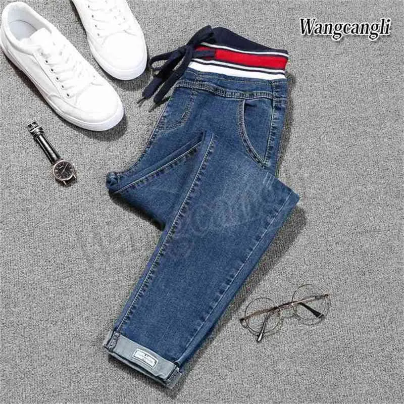 Printemps Jeans pour femmes grande taille 5XL pieds Harlan jeans taille haute femme étranger neuf pantalons gratuit 013 # 210708