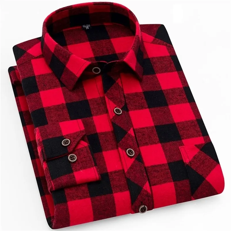 Fall Smart Casual Men's Flanell Plaid Shirt Brand Male Business Office Långärmning Skjorta Högkvalitativa kläder 220224