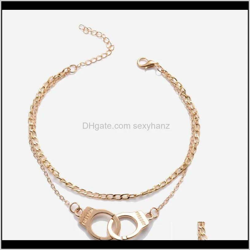 dom handcuff anklet chain silver gold chains multilayer wrap anklets foot chain women summer beach charm bracelets jewelry 162 t2