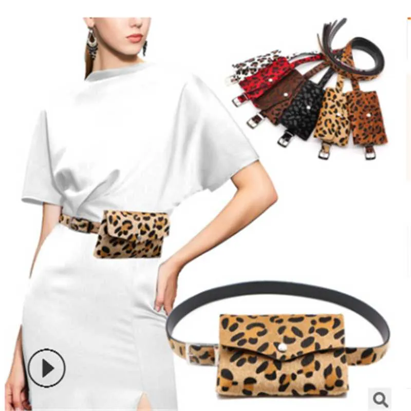 Belts Street Shoot Catwalk Show Leopard Horse Hair Decoration Detachable Belt Pocket Women Dual-use Mobile Phone Bag Purse