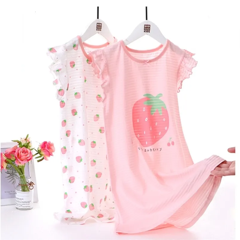 Girls Nightgown Pajamas 2-14 Years Girl Dress Short Sleeved Summer Kids Nightdress Cute 100% Cotton Child Toddler Sleeping 210915