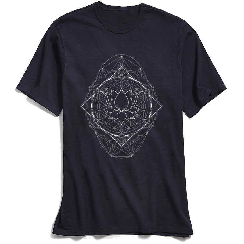 Lotus of Life Men New Gift Tees Crew Neck Mother Day Pure Cotton T-shirts Design Short Sleeve Tee Shirts Top Quality Lotus of Life navy