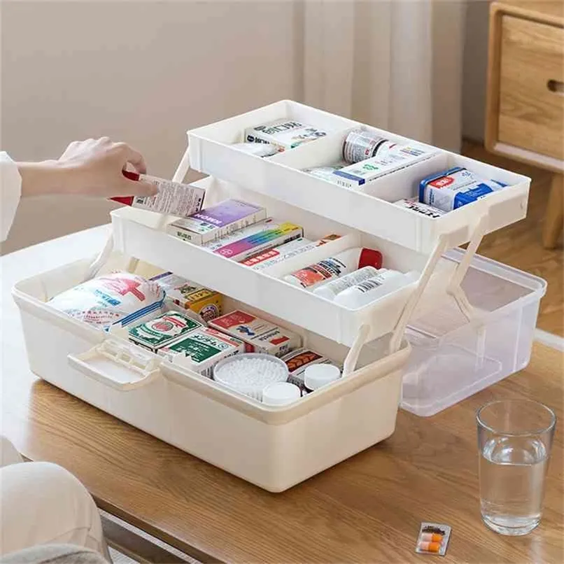 3 Layers Plastic Storage Box Medicine Organizer Multi-Functional Portable Cabinet Family C6C080X39 210922