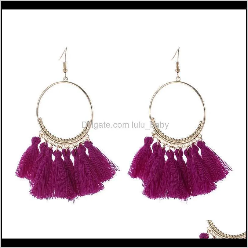 many colors boho fan shaped tassel earrings korea holiday exaggerated bohemia dangle earrings cotton thread handmade woman jewelry