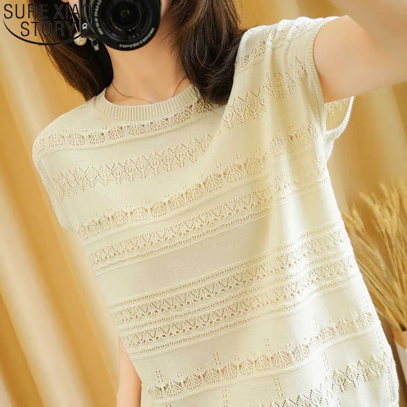 Cotton T-shirt Women Summer Round Neck Pullover Pure Color Knitwear Plus Size Casual Tops Short Sleeve Tees 14642 210527