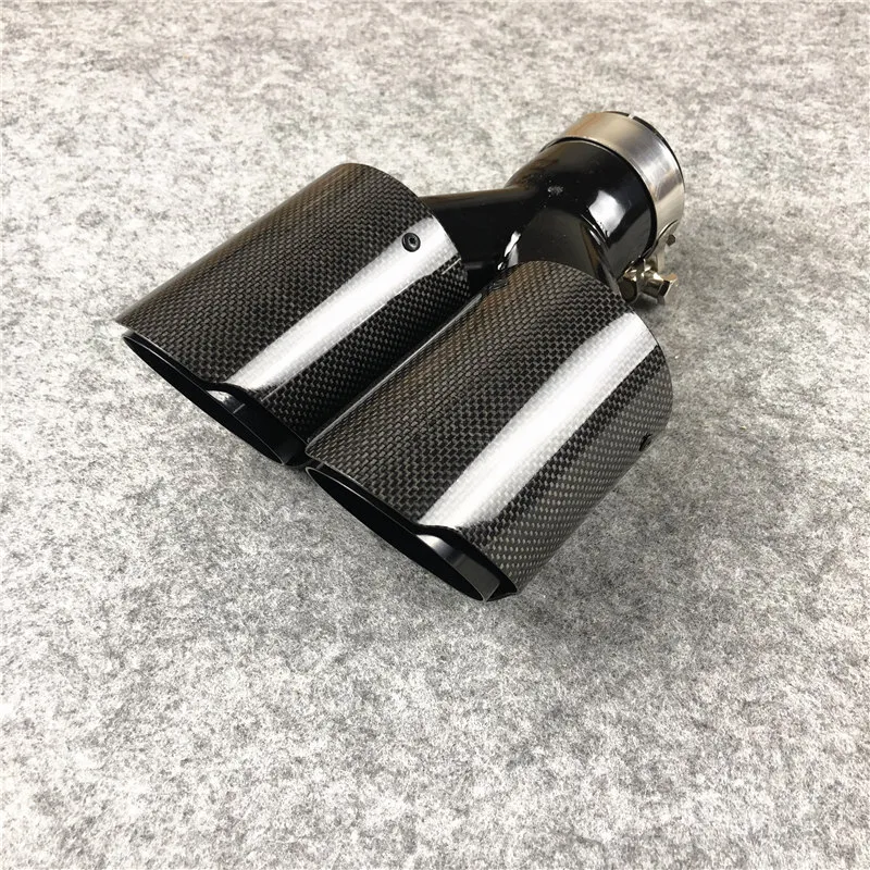 1 PCS Full Carbon Fiber Glanzend Zwart Rvs Uitlaat Pijpen Auto Universal Akrapovic Auto dual tips271a