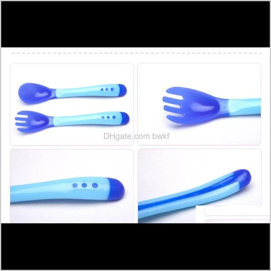 baby temperature sensing spoon and fork safety feeding flatware baby feeder utensils feeding home spoon tableware 3color