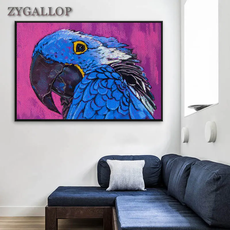 Abstrakt djur väggkonst kanfastryck blå papegoja oljemålning skandinaviska affischer och skriv ut vardagsrum sovrum dekor bild