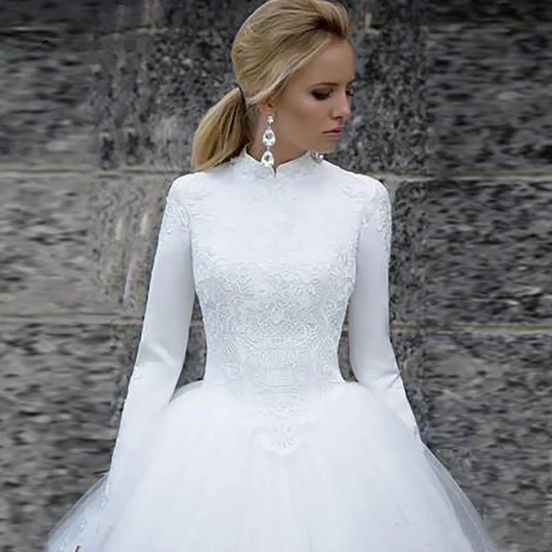 Modest Mermaid High Neck Long Sleeves Wedding Dress Lace Bridal Gown 2 4 6  8 10+ | eBay