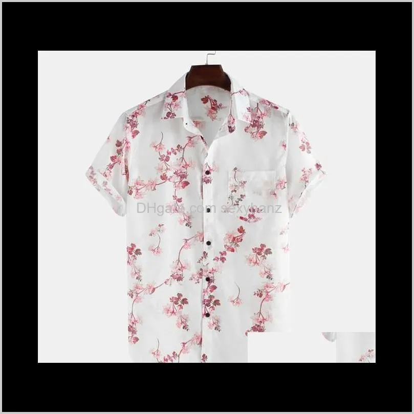 european large size loose summer men`s casual flower printed short-sleeved shirt single-breasted lapel fashion male blouse lp6b#