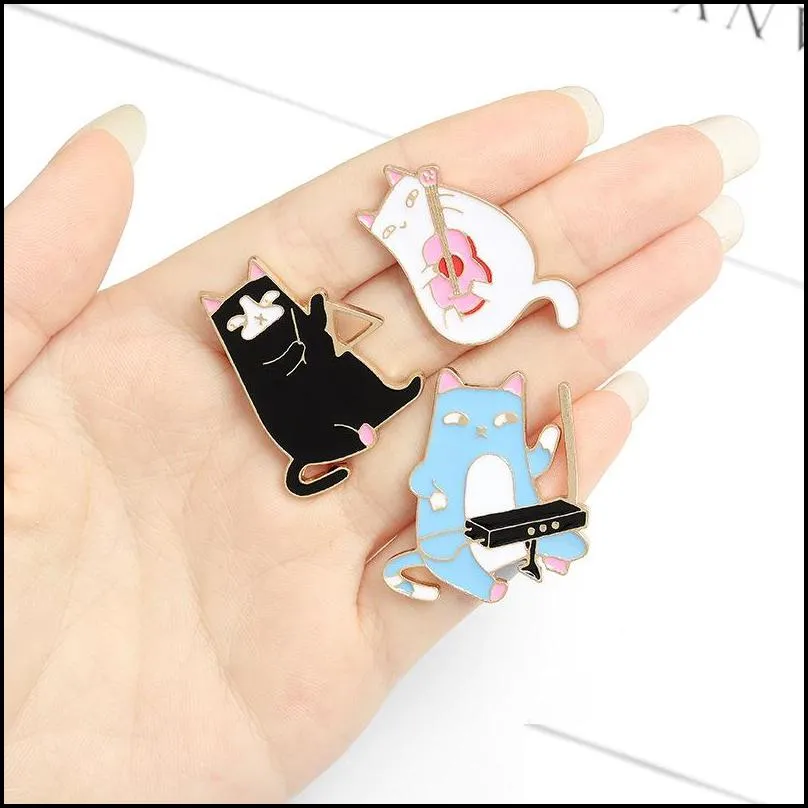 Cute Music Cat Animal Cartoon Enamel Brooches Pin for Women Girl Fashion Jewelry Metal Vintage Brooches Pins Badge Wholesale Gift