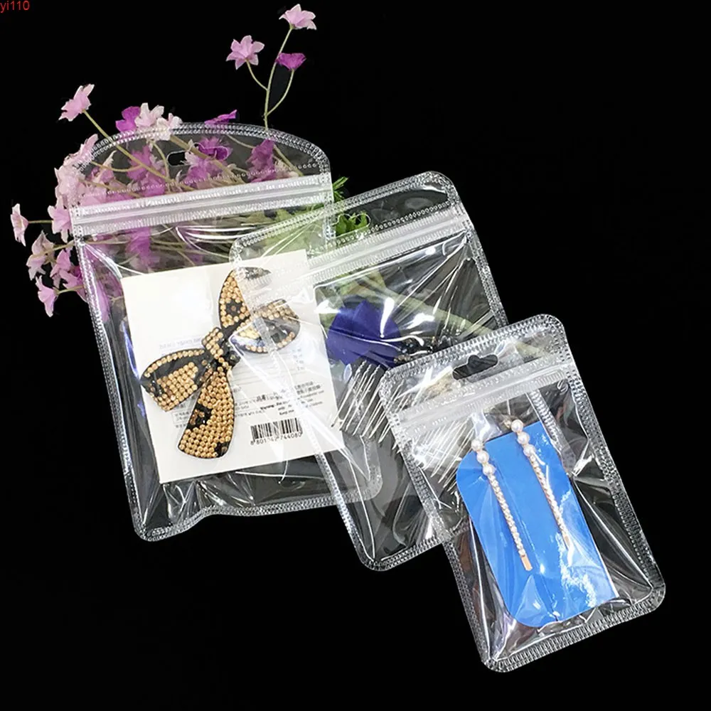 Miljövänliga plastpåsar Rensa PP ZiPlock Flat Butterfly Hole Pouches Telefonväska USB-kabelförvaring 100PC / PackGoods