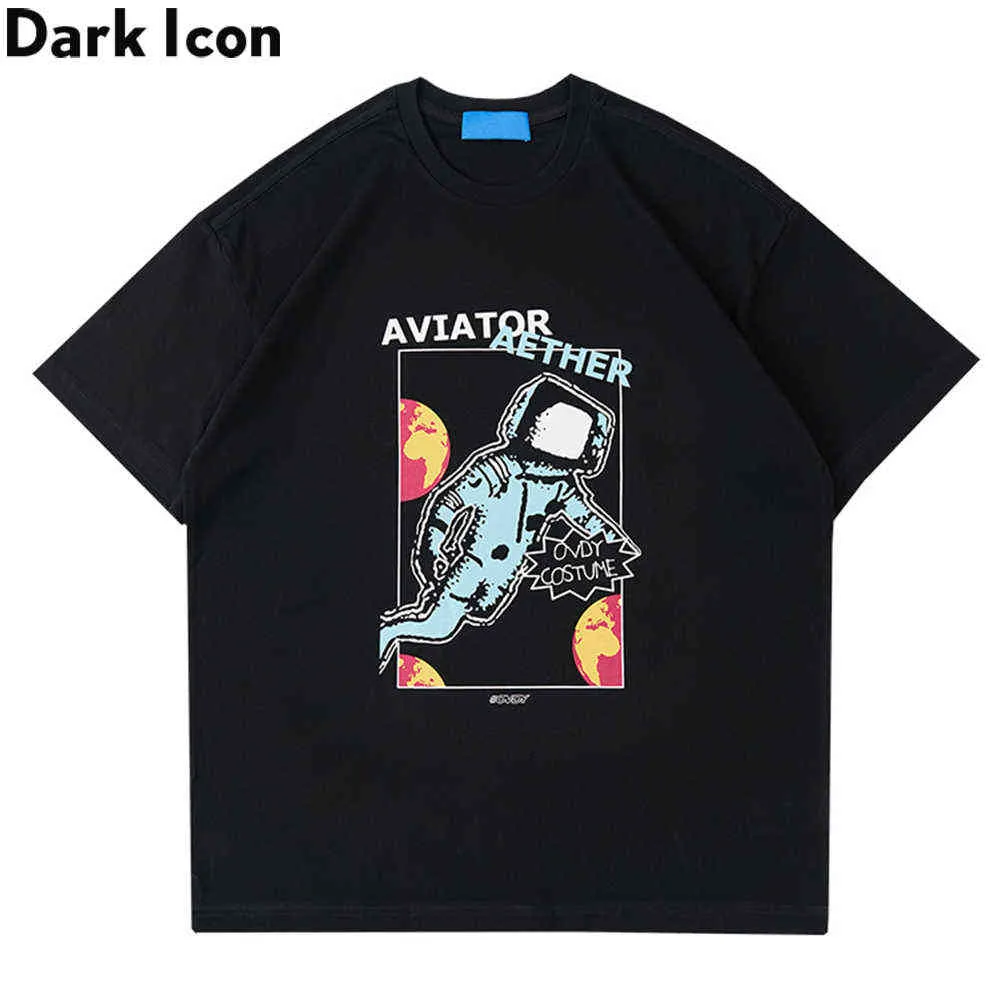 Cartoon Astronaut T-shirt Men Summer Crew Neck Hipster Tshirts Streetwear Men's Tee Shirt Male Top 210603
