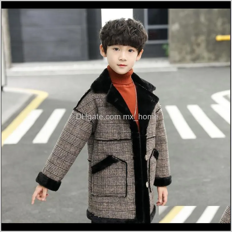 children`s clothing boy jacket winter thick stitching woolen coat fashion british style windbreaker lapel outwear 3-12 years old