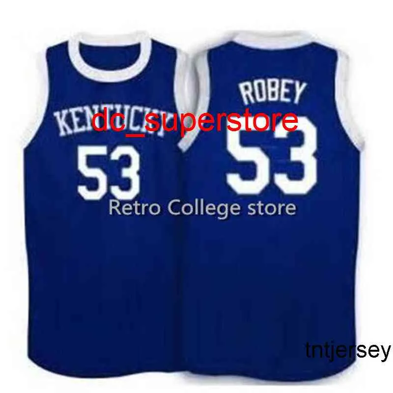 100% sydd # 53 Rick Robey Kentucky Wildcats Basketballtröjor Blå Vit Anpassad Alla storlekar och namn Jersey Mens Women Youth XS-6XL
