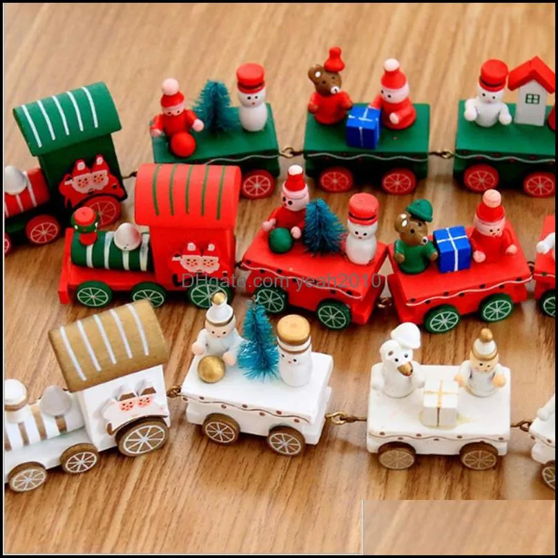 Christmas Wooden Little Train Decoration Xmas Gifts Toys Cute Creative