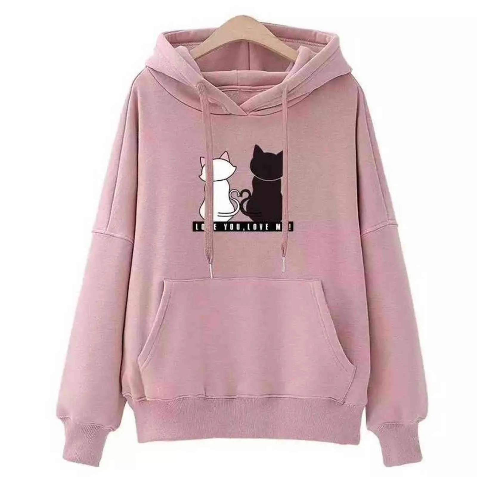 Kobiety Streetwear Bluzy Bluza Jesień Z Długim Rękawem Bluzy Harajuku Hoodie Cute Cat Print Bluza Damskie Sudadera Mujer 211108