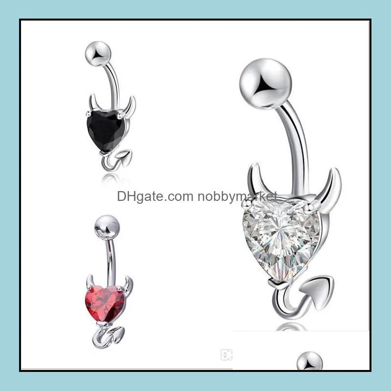 Navel Bell Button Rings Monili per il corpo Commercio all'ingrosso Sexy Love Heart Piercing al ventre Zircon Crystal Women Medical Stainless Drop Delivery 2021 Jc