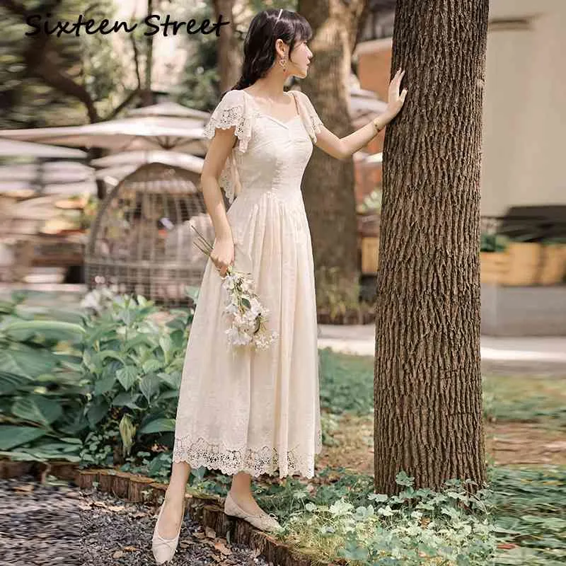 Elegant Beige Lace Ankle Length Dress: A Womens Long Tunic