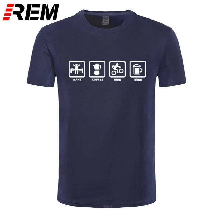 REM Märke Kläder Vakna Kaffe Rider Öl Cykel Rolig T Shirt Tshirt Män Bomull Kortärmad T-shirt Top Camiseta 210629