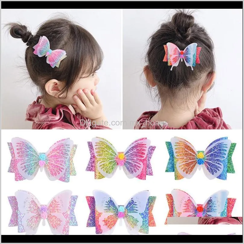 3.5inch girls glitter bow butterfly hair clip hairpins gradient rainbow color hair pins accessories kids headwear for party beach