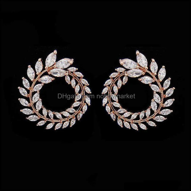 Fashin Branch Zircon Korean Stud Earrings for Women White Gold Color Trendy Brand Wedding Earings Studs Jewelry Brincos Gift