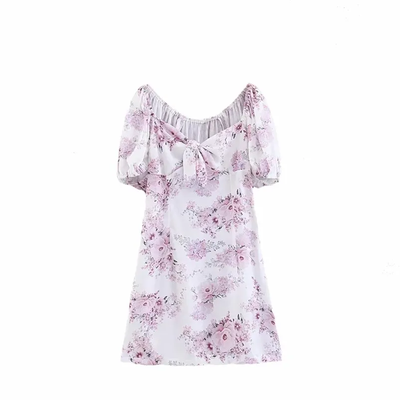 Femmes robe d'été elegan vintage floral plage Sexy à manches courtes en mousseline de soie fête vêtements coréens mini vestidos 210521