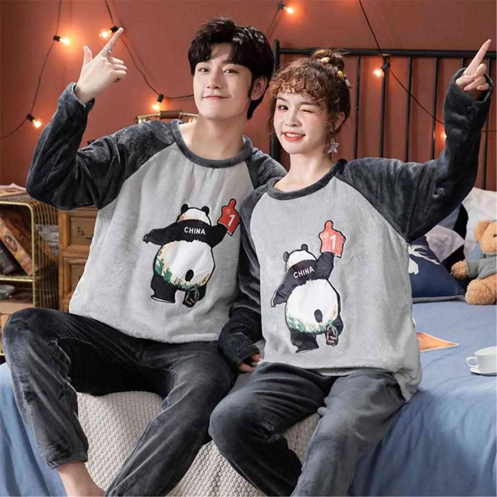 Cozy Fleece Panda Pajamas Set: Matching Panda Sleepwear for Couples