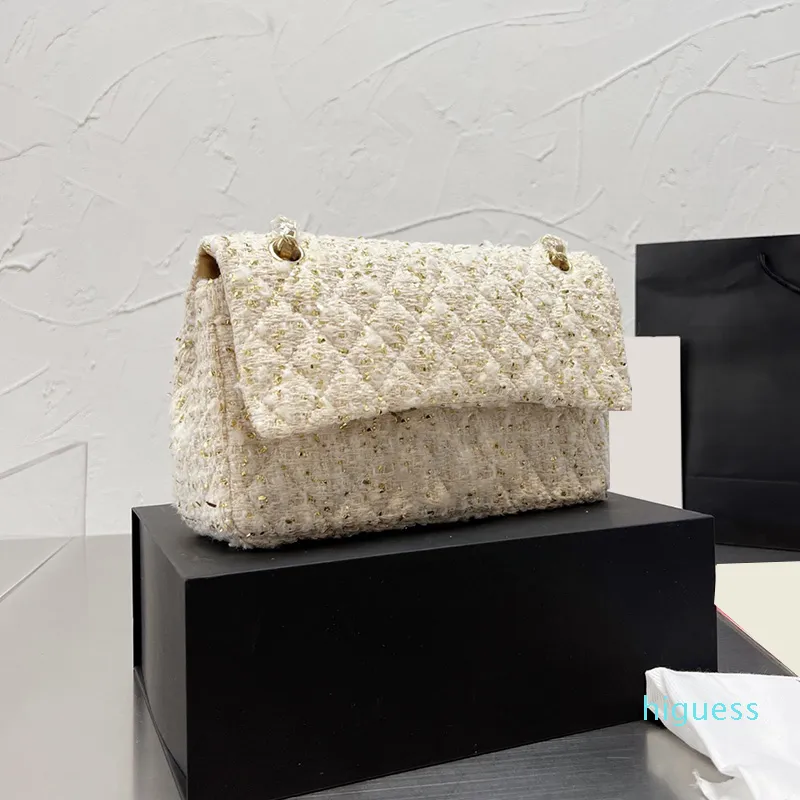 Elegant Tweed Double Flap Bag Women s Classic Gold Chain Crossbody Tote Shoulder Clutch for Fashionable Carrying