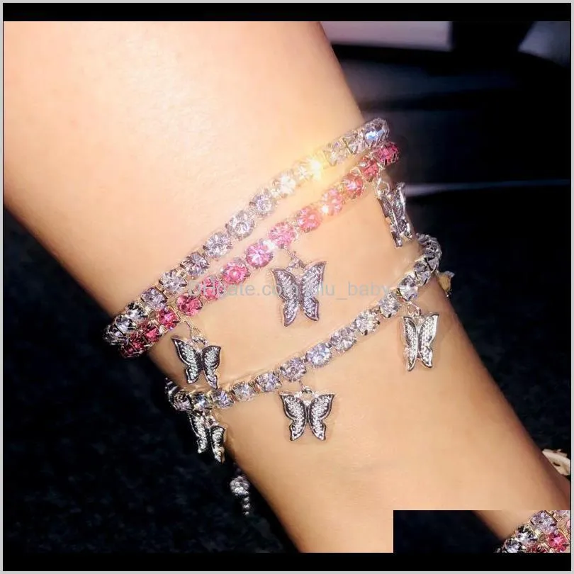 Anklets Jewelry Drop Delivery 2021 Cross Border Creative Man-Made Diamond Small Pendant Anklet Female Butterfly Style Shiny Foot Orna Houo1