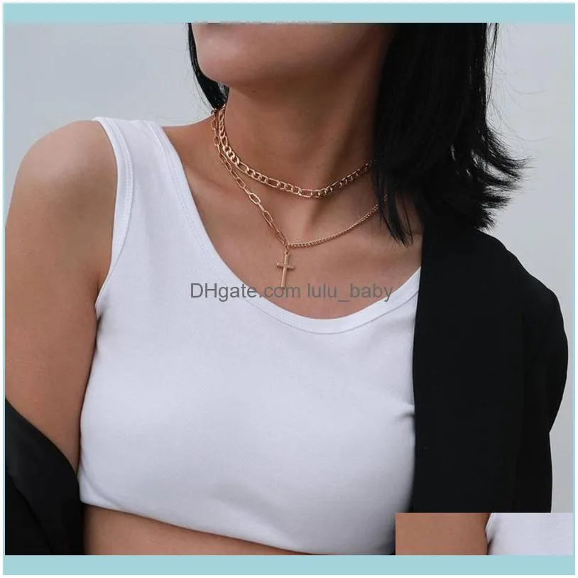 Chains 2021 Product Metal Splicing Chain Necklace Bohemian Style Fashion Simple Cross Pendant A For Girls