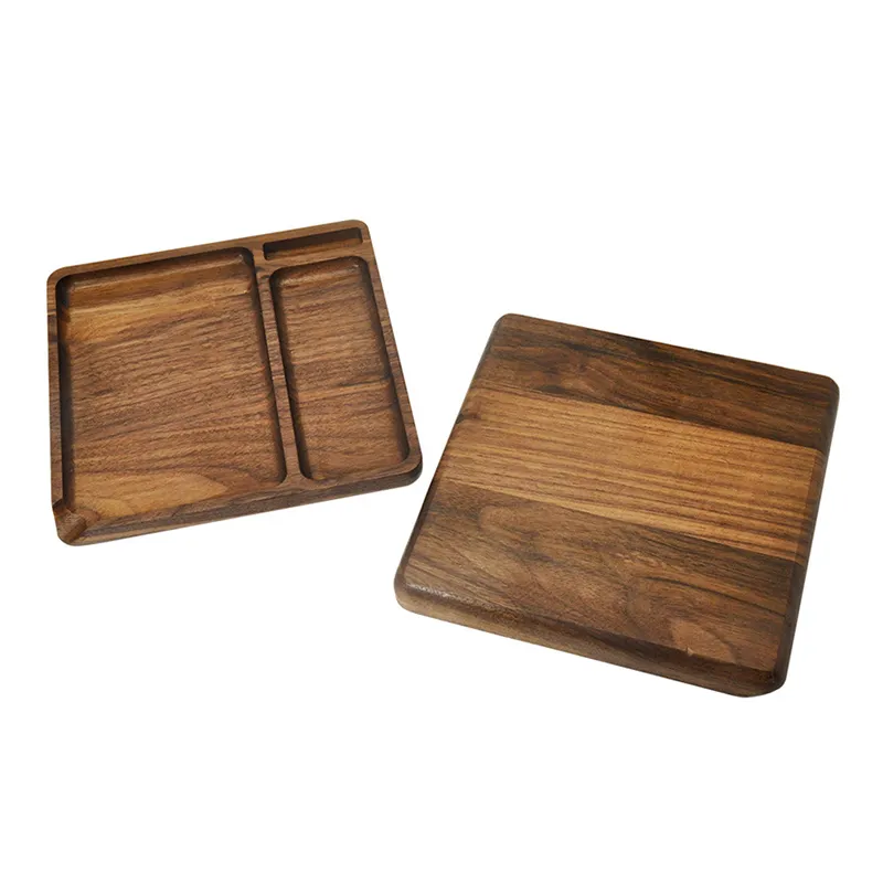 Plateau roulant carré en bois naturel, accessoires de fumage domestique avec rainure, plateaux portables en rouleau de tabac, diamètre de cigarette 190MM