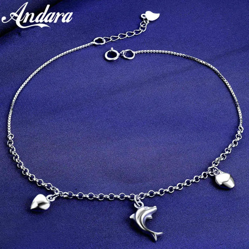 100 % 925 Sterling Fußkettchen, Delfin-Anhänger, Silberkette, Damenschmuck