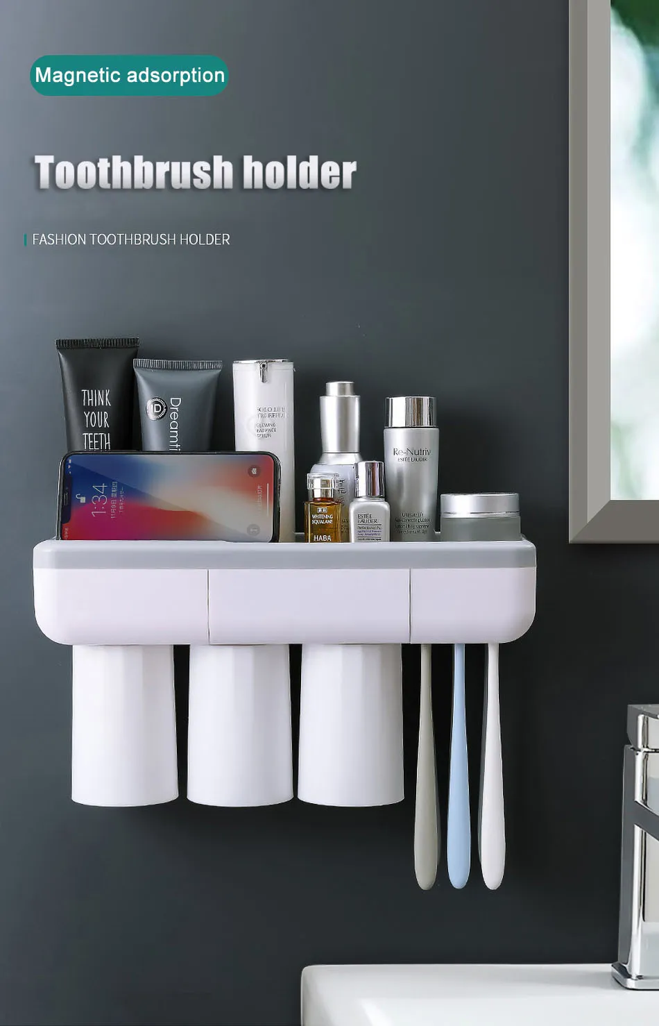 Rack Sticker Toothbrush Rack Co electric toothbrush storage Rack with Magnetic Cover...