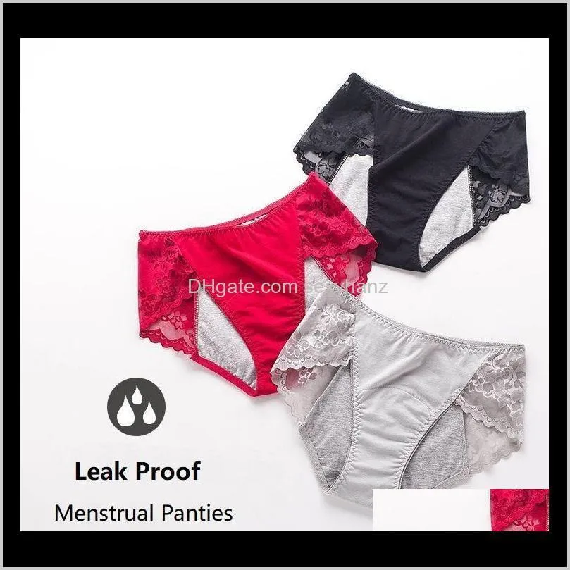 menstrual panties leak proof women`s physiological underwear waterproof plus size cotton high waist warm lace female briefs