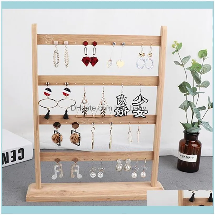 Hole Wooden Jewelry Organizer Rack Earrings Holder Necklace Bracelet Stand Rotating Earring Display Storage Pouches, Bags