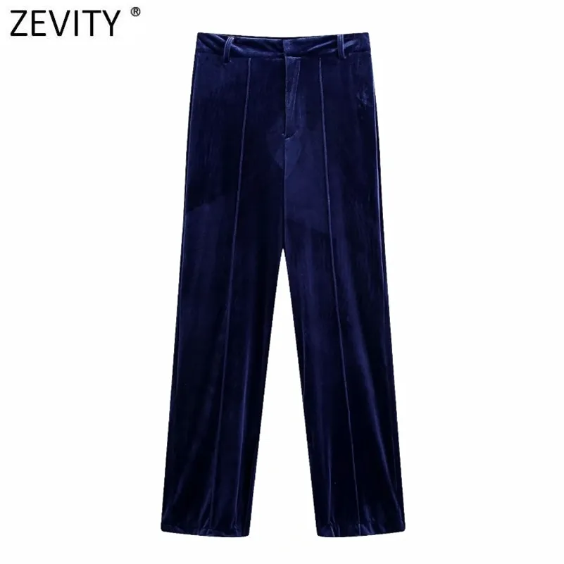 Femmes Vintage Solid Color Velvet Pantalon droit Pyjama Femme Chic Zipper Fly Side Split Casual Slim Long Pantalon P970 210416
