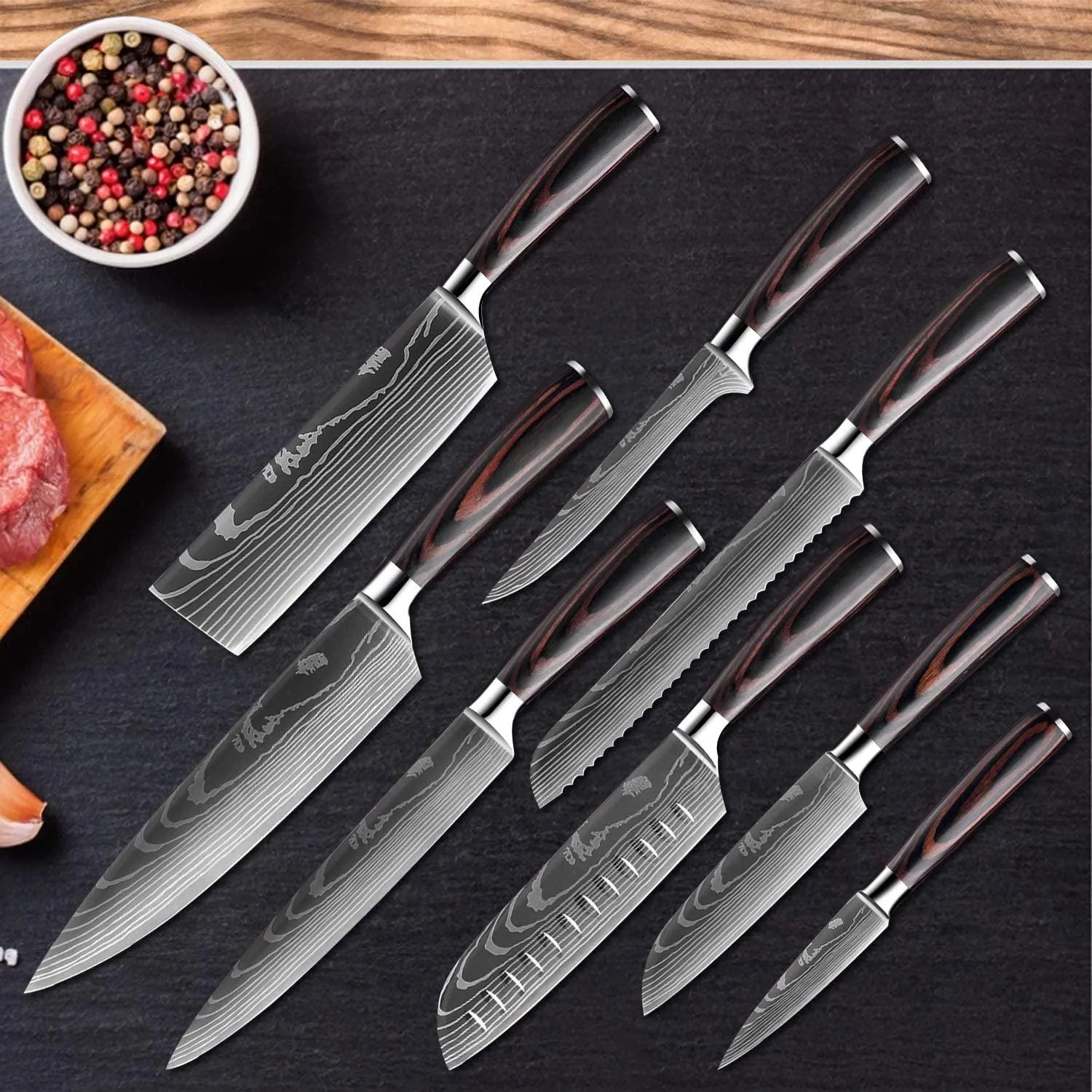 Damascus Pattern Kitchen Knife Set Professional Chef Knife Meat