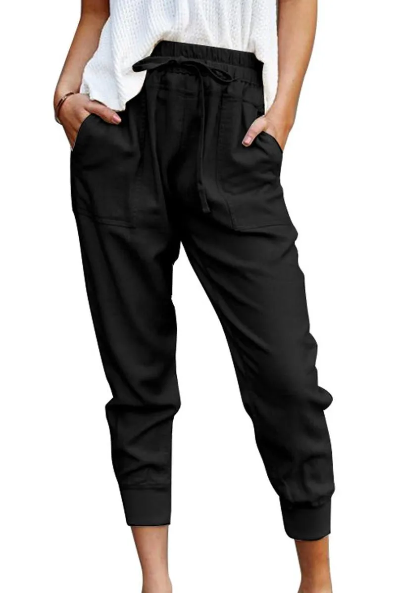 Gris/noir/abricot/vert casual poches pantalons femmes mode robe-Style pour le Smart-Style mouvement cordon femmes Capris