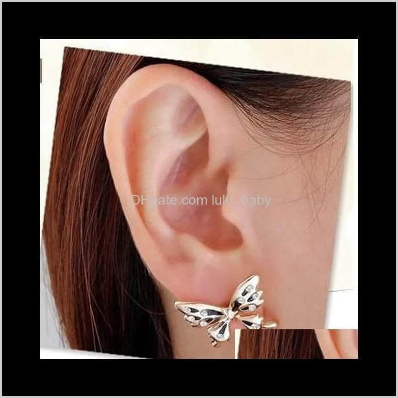 Charm Earrings Ear Cuffs Punk Crystal Silver Plated rhinestone Butterfly Ear Bone Clips Gothic Earrings