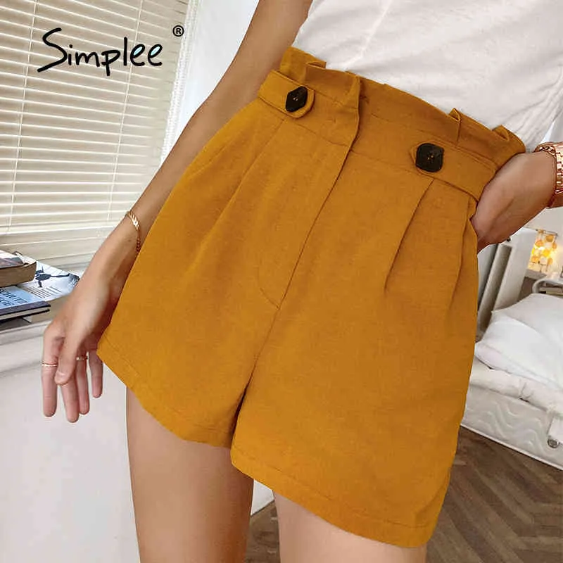 Décontracté bouton drapé bourgeon été taille haute streetwear fermeture éclair femmes shorts mode femme lanterne bas 210414